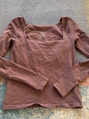 Free People Dusty Mauve Square Neck Long-Sleeve Top, M